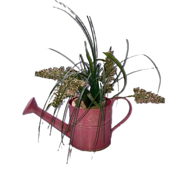 WATERING CAN FLOWER POT Centerpiece Floral Decor Decorative Pink Floral 4.5 inch - Picture 1 of 12